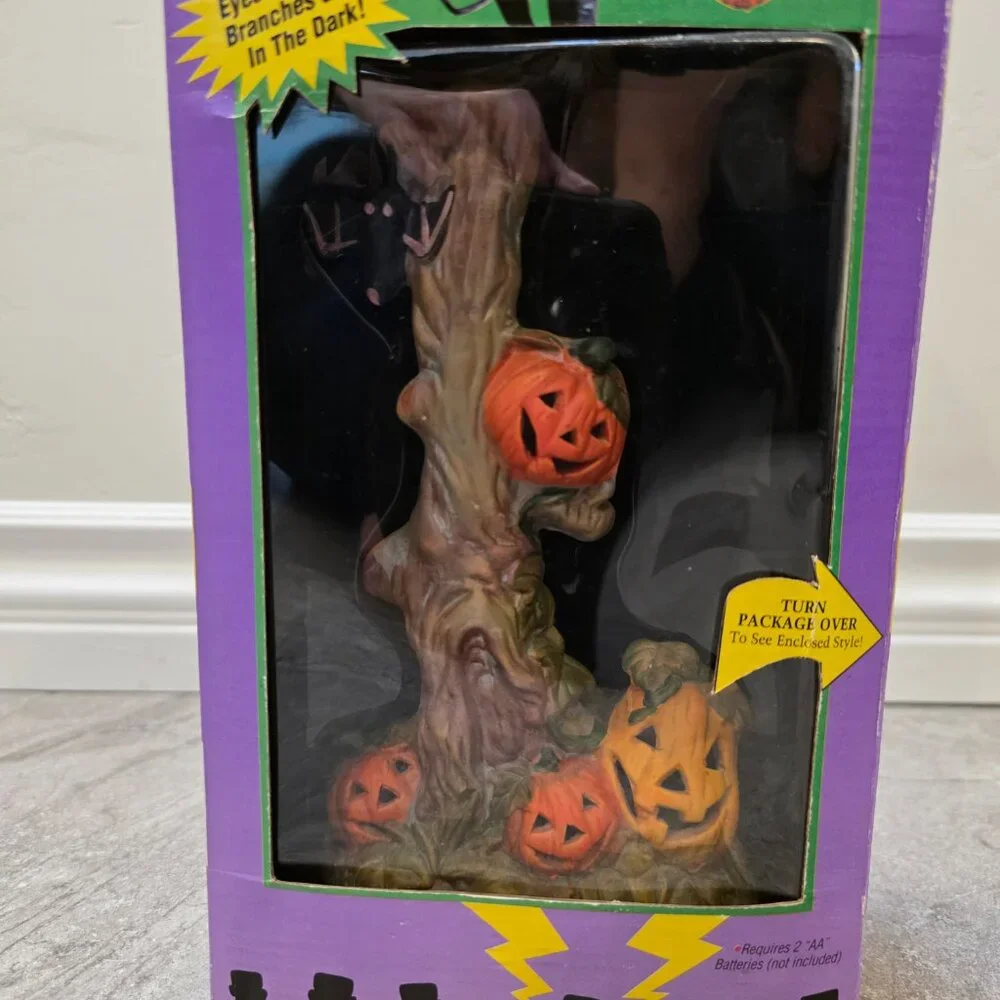 VTG Fun World Light Up Halloween Ceramic Haunted Tree Jack O’Lanterns Base